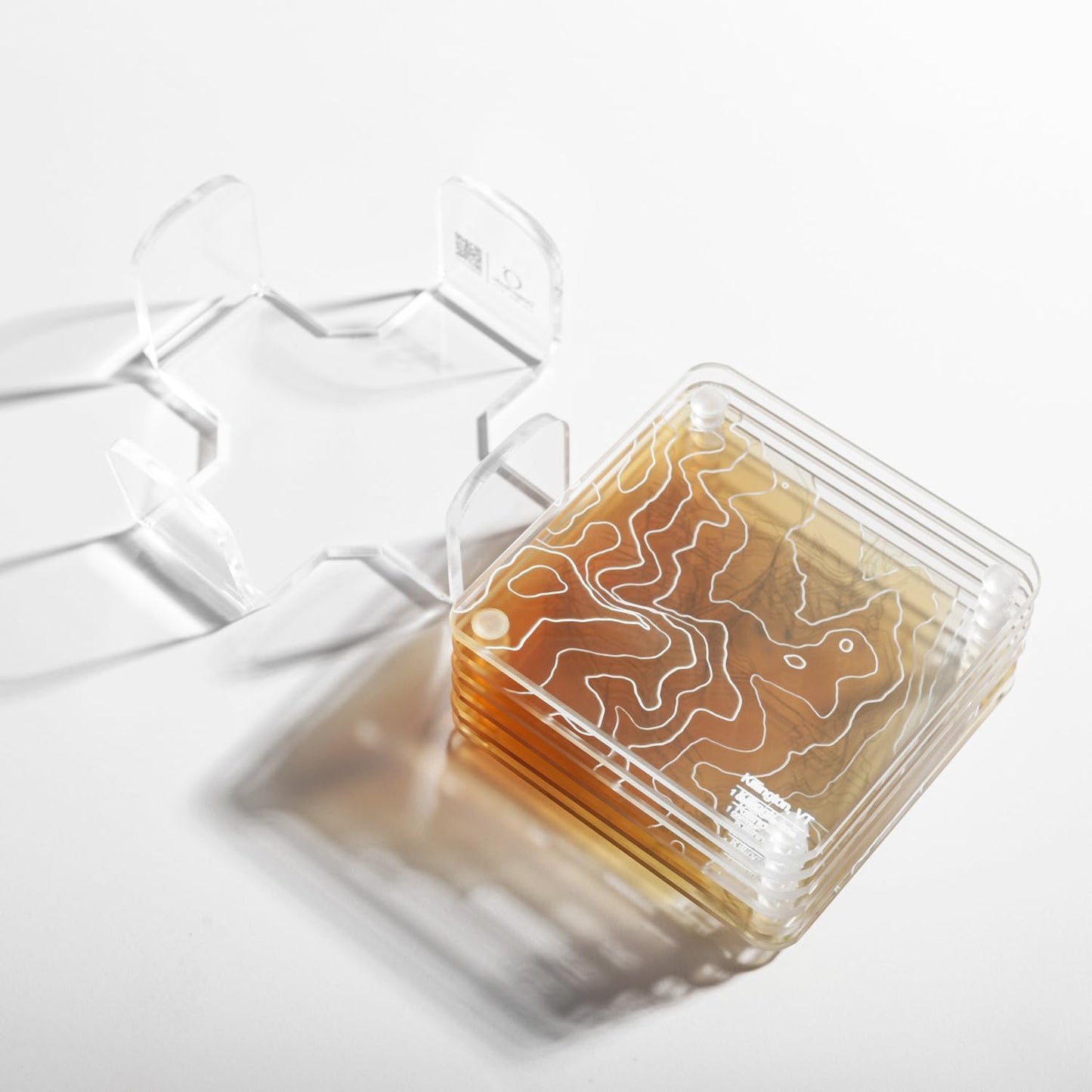 Killington, VT 3D Contour Map Glass Drink Coasters of Mountains, Ski Resort, Set of 6 with Holder, Housewarming Birthday Gifts, Home Décor