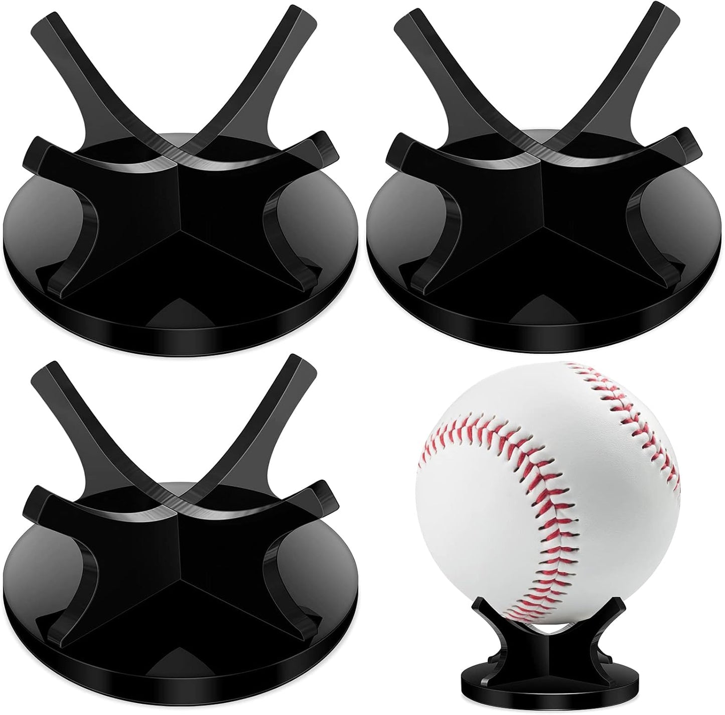 3 Pieces Acrylic Small Ball Stand Holder Sport Ball Display Rack Baseball Display Stand with 3 Pieces Non-Slip Rubber Pads for Baseball Golf Softball Tennis Spheres