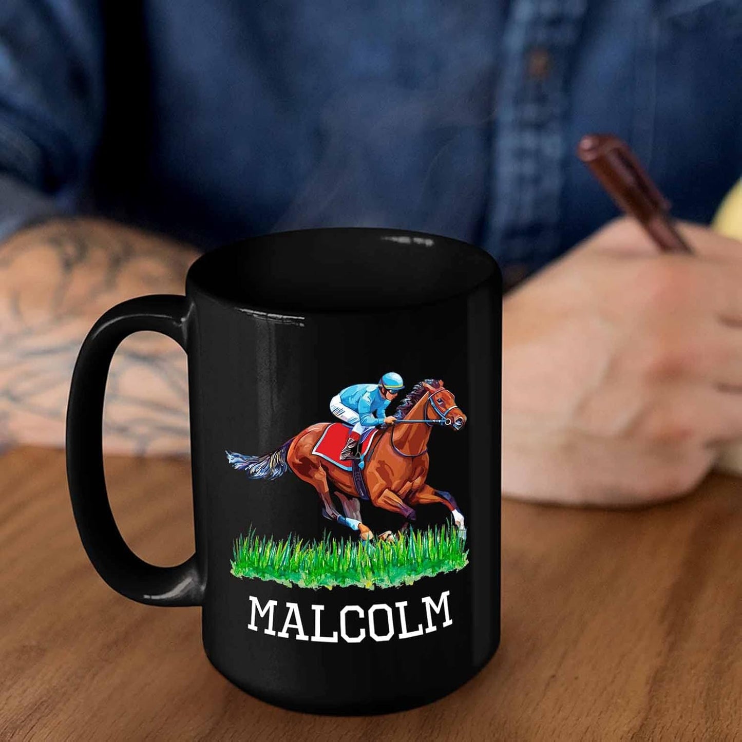 Customized Name Horse Riding Coffee Mug - Personalized Gift for Men Women Horse Lovers - Black Ceramic Cup 11 Oz 15 Oz - Horseback Racing Tea Mug