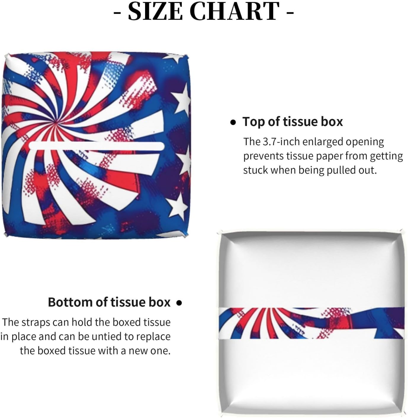 Tissue Box Cover American 4th of July Blue Red Elements Square PU Leather Tissue Box Holder for Car Bathroom Bedroom Desk Tabletop Decor