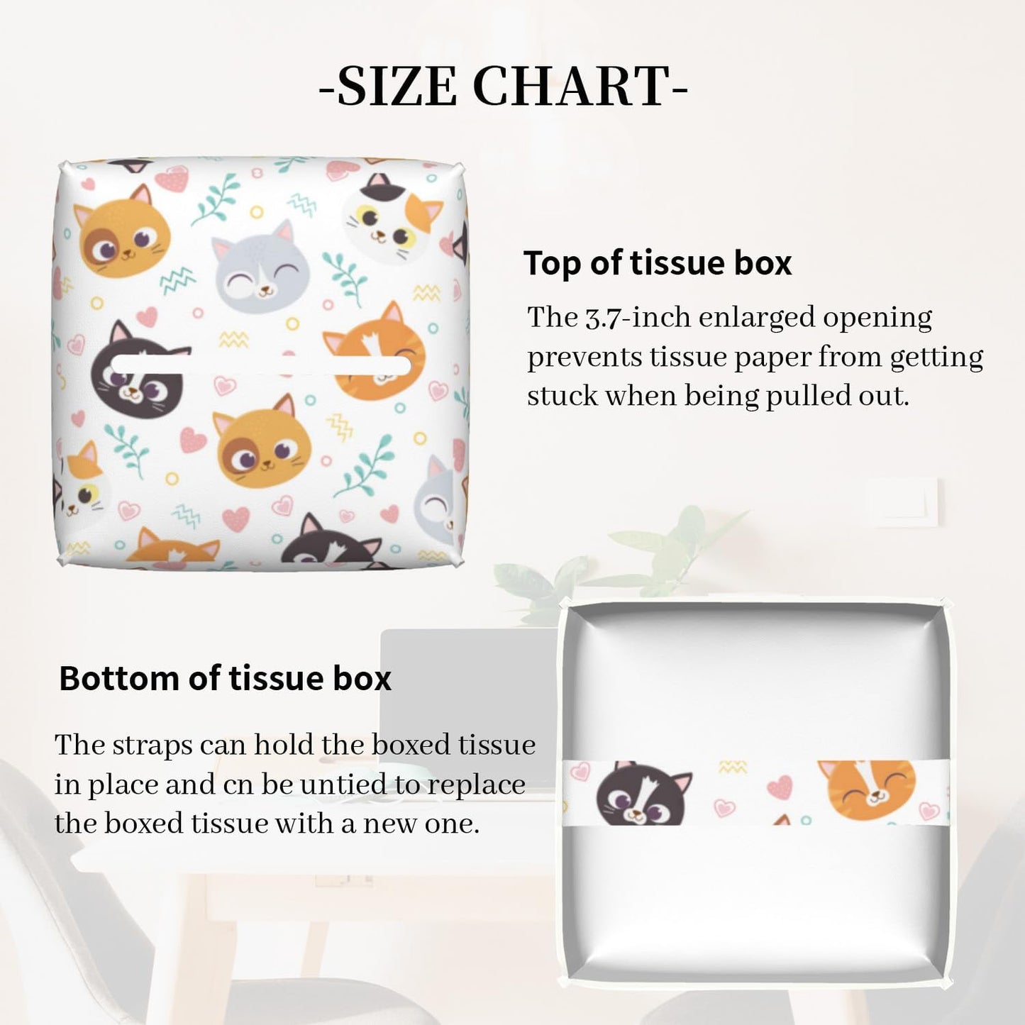 Tissue Box Cover Square, Cute Cats Face with Hearts Leather Tissue Box Holder Decorative Organizer for Bathroom, Home Office Car Decor