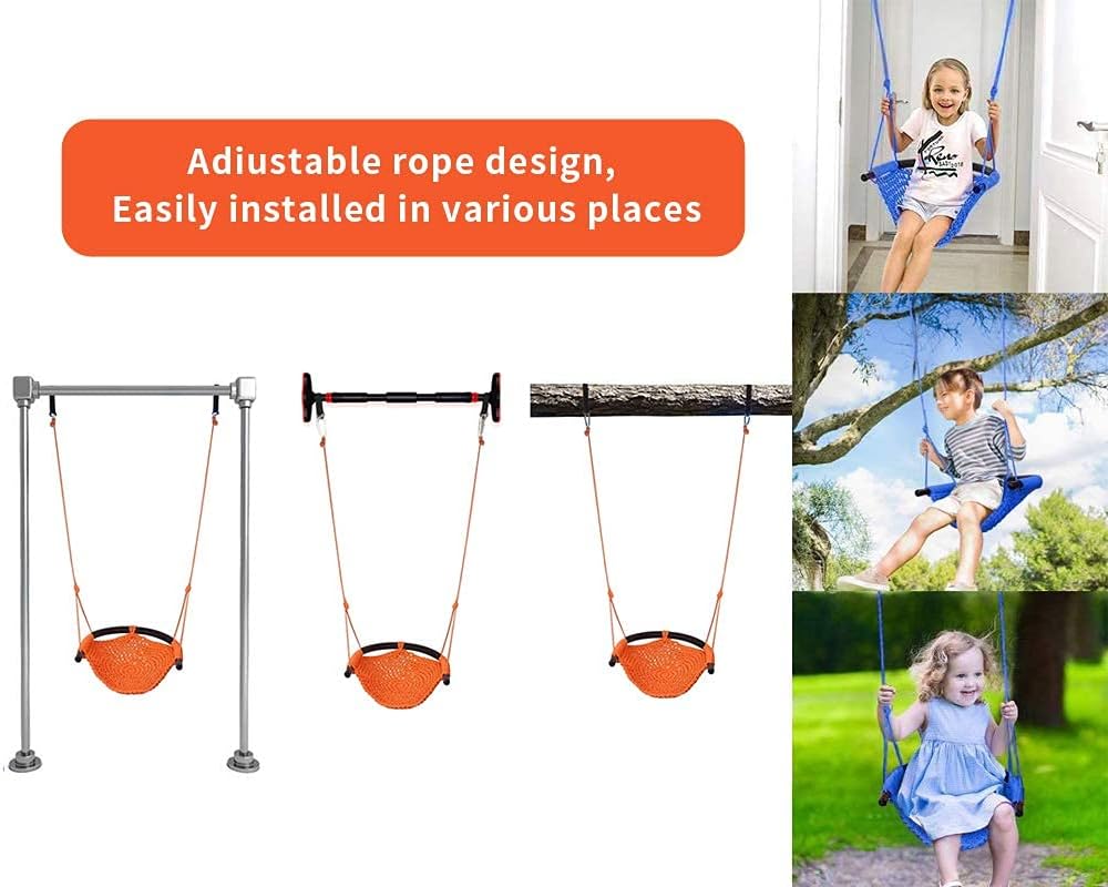 Hand-Knitting Toddler Swing, Swing Seat for Kids with Adjustable Ropes, Little tikes Swings Set, for Outdoor Indoor, Playground, Backyard (Orange)
