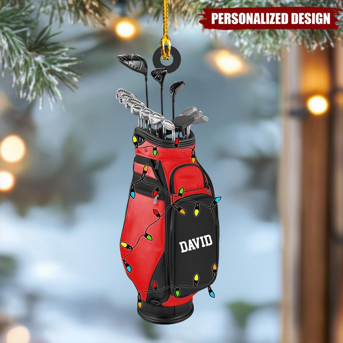 NAZENTI Personalized Golf Bag Lights Christmas Ornament 2025, Custom Name Golf Bag, Customization Golf Bag and Irons Decoration for Xmas Tree, Golfing Keepsake Gift for Golfer & Golf Player
