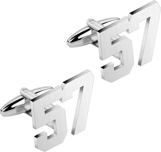AMITER Mens Cufflinks with Number, Classic Silver Personalized Cuff Links for Men, Sport’s Day Casual or Formal Shirts
