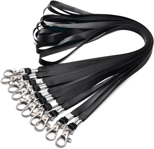 Lanyards 10 Pcs Bulk Lanyard for Id Badges Flat Black Lanyard with Badge Clip Swivel Hook (10, Black)