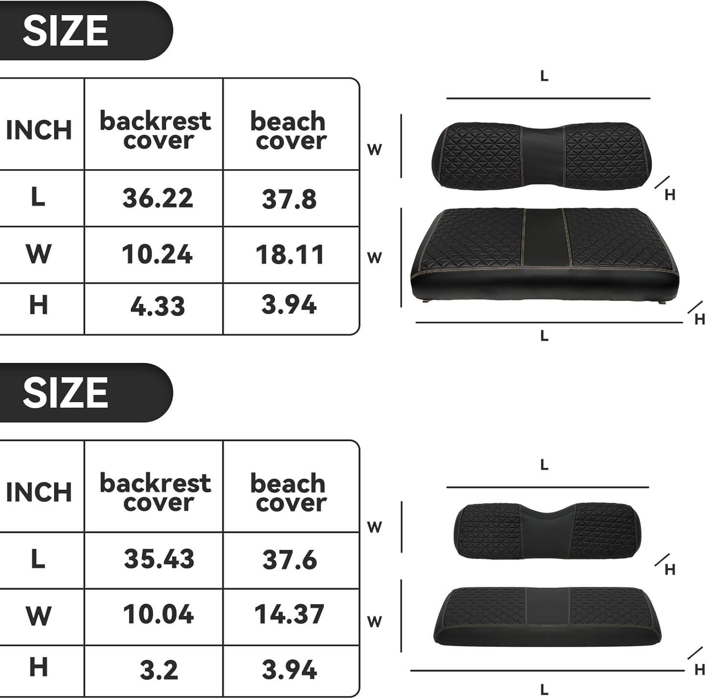 XUANYUDG0769 Golf Cart Front and Rear Seat Covers for EZGO TXT/RXV Club Car DS/Precedent Yamaha G29, Vinyl Leather Made/Adjustable Straps and Retractable Buckle/No Stapler Required,4PCS