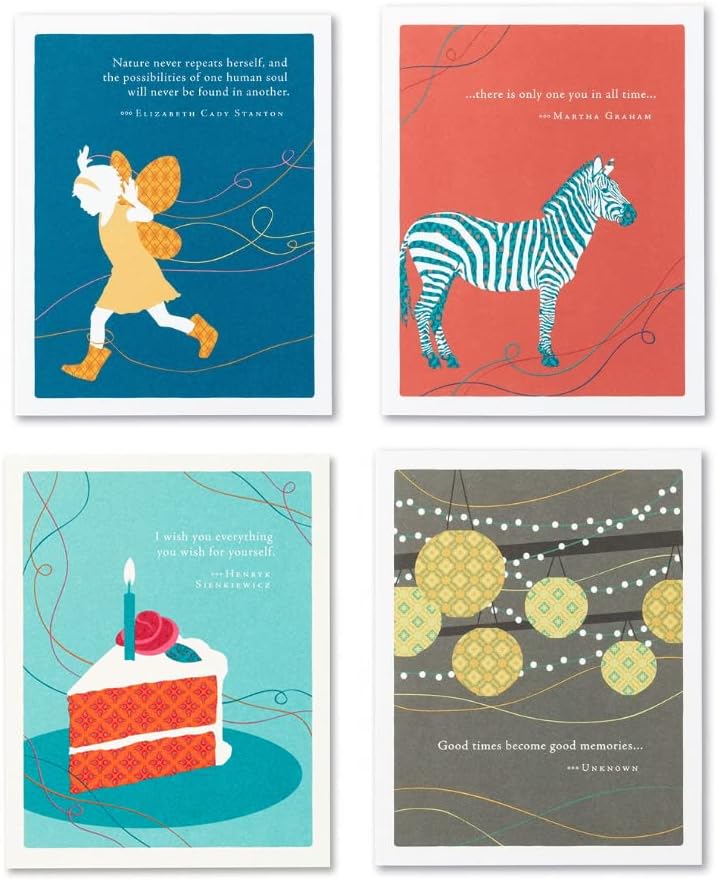 Compendium Positively Green Birthday Cards - 4-Pack with Envelopes, Birthday Joy