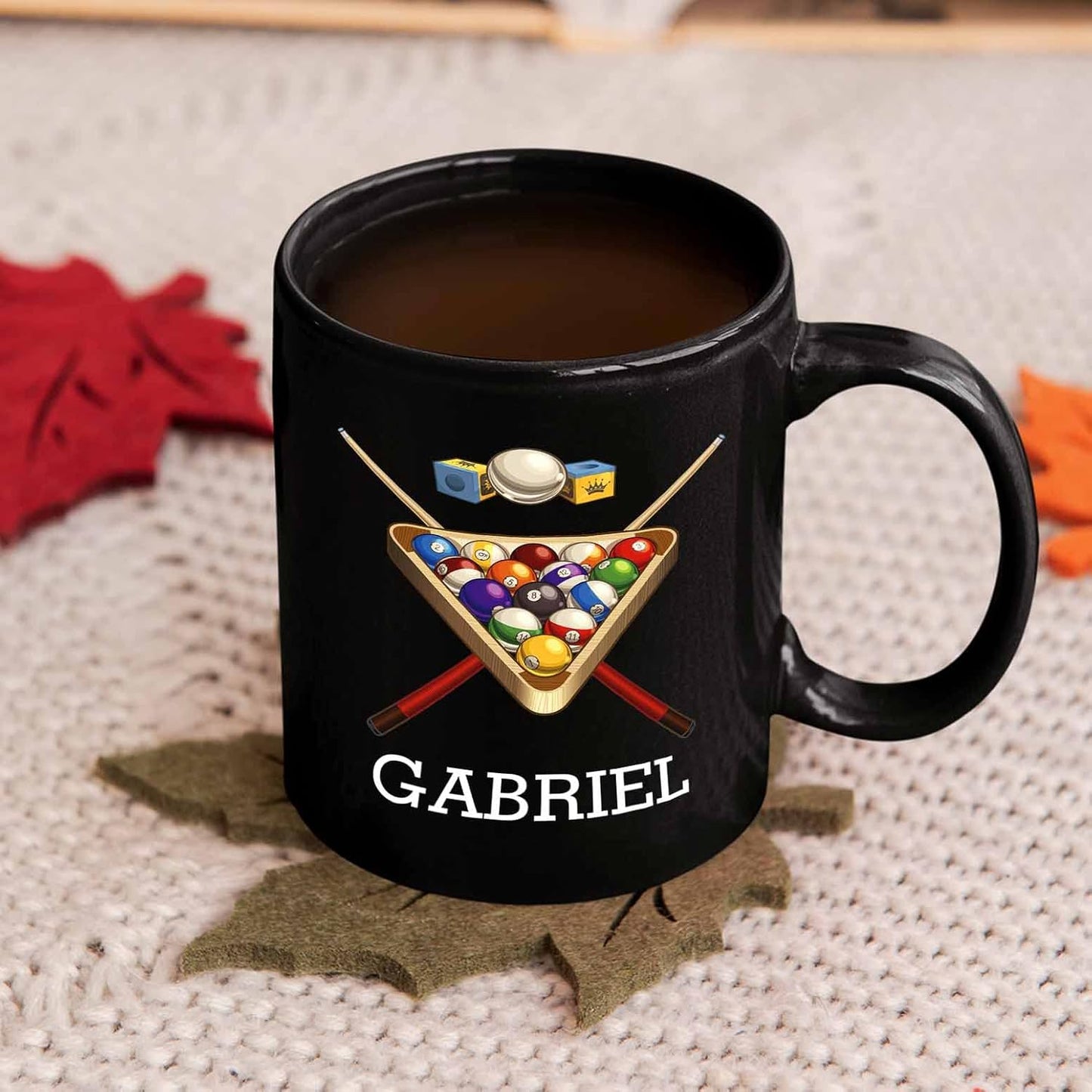 Customized Billiards Coffee Mugs Cups 11 Oz 15 Oz, Personalized Ball Billiards Coffee Cup With Choose Name, Pool Billiards Black Ceramic Mug Gifts For Billiards Lover, Billiard Balls Travel Mug Gift