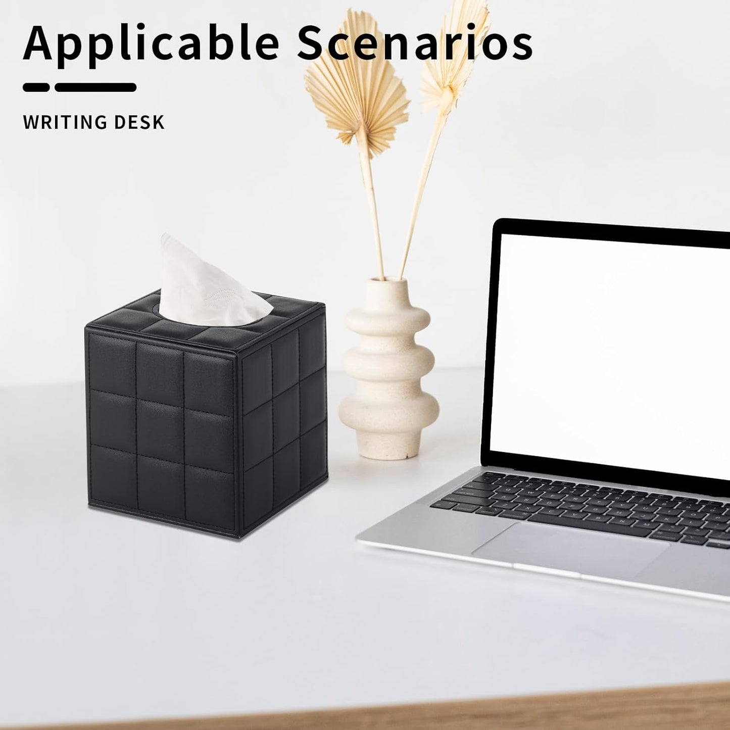 Tissue Box Cover Square Tissue Box Holder PU Leather Facial Organizer with Magnetic Bottom,Decorative Napkin Caddy for Vanity Dresser Night Stand Table Countertop Home Office Car,Black