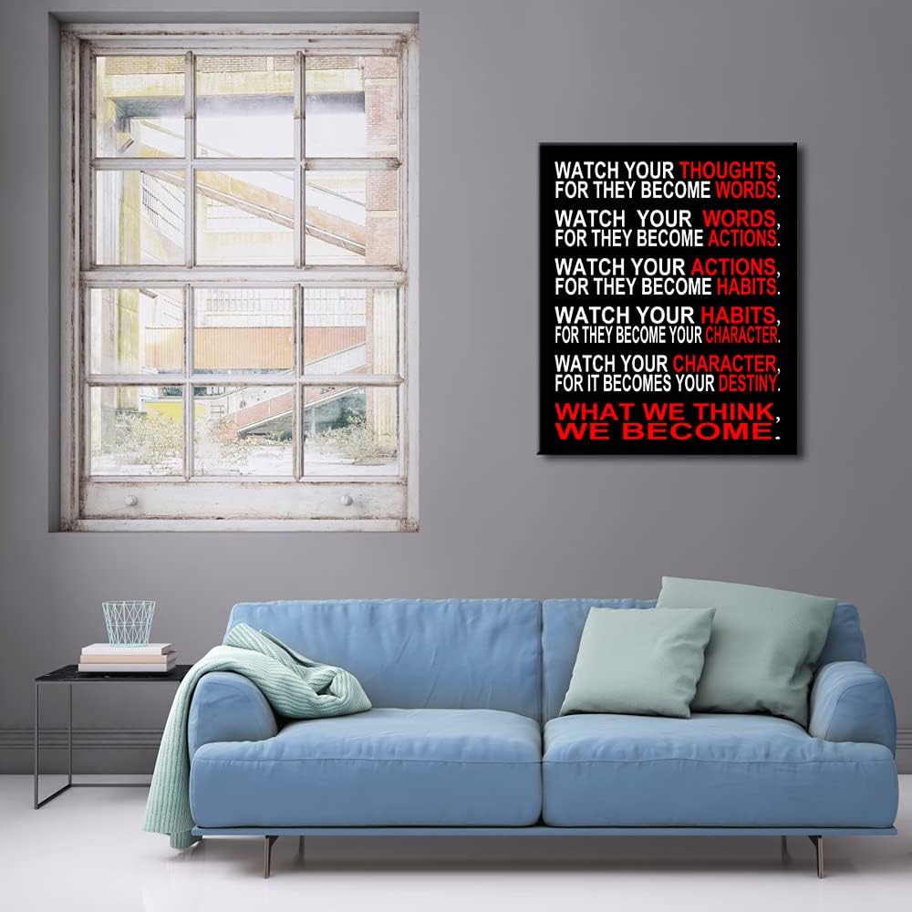 Pyradecor Large Canvas Prints Wall Art Watch Your Thoughts Motivational Classroom Poster Paintings Modern Gallery Wrapped Giclee Canvas Print Pictures Artwork for Office Living Room Home Decorations L