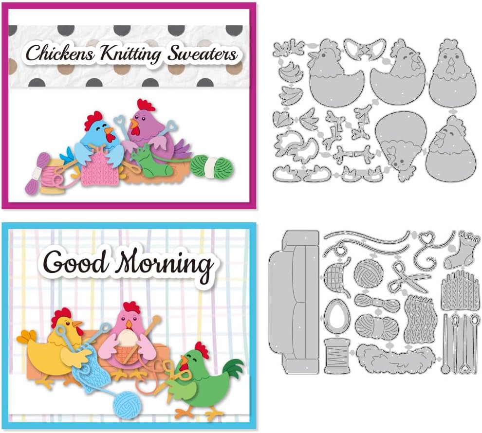 Hens Cutting Dies Chickens Knitting Sweaters Scene Card Making Die Cuts Carbon Steel Stencils Scrapbooking Embossing Template Dies for DIY Craft Album Thanksgiving Festival Gift Decor