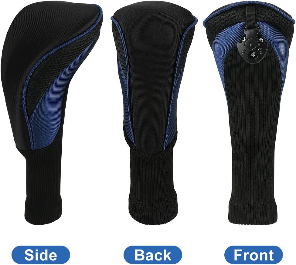 Golf Club Head Covers for Fairway Woods Driver Hybrids, 3Pcs Long Neck Mesh Golf Club Headcovers Set with Interchangeable No. Tags 3 4 5 6 7 X