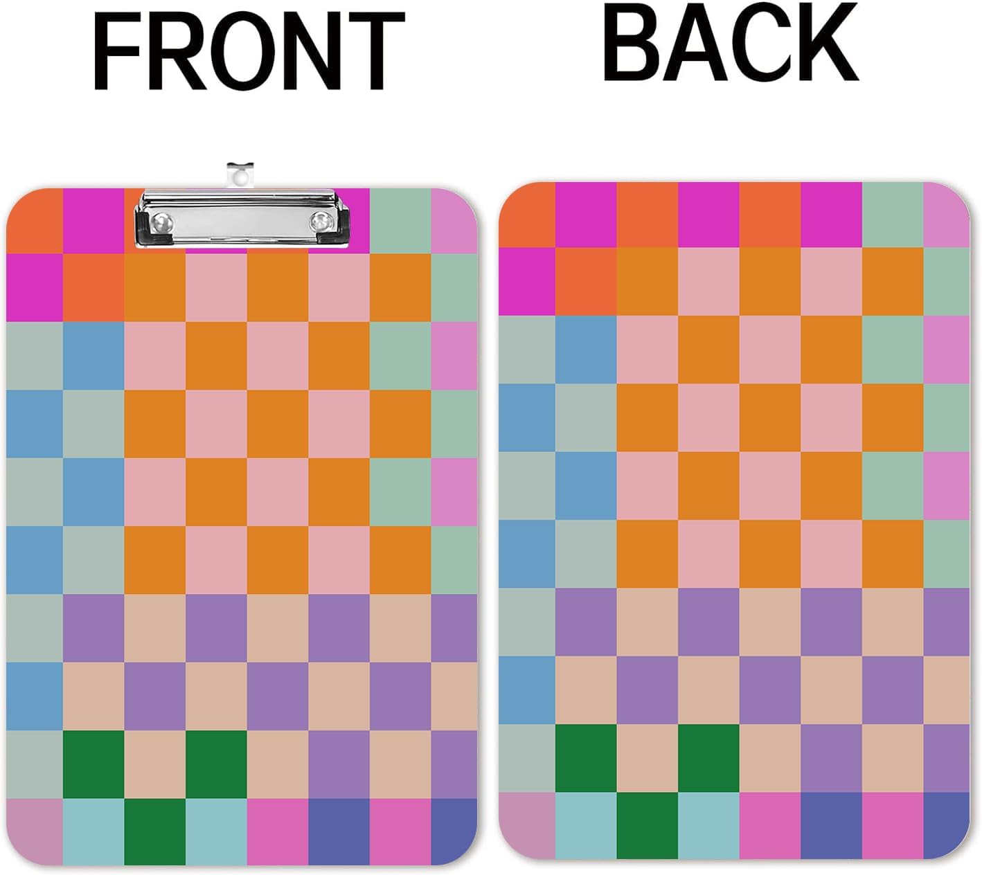 Fashion A4 Clipboard, Standard Letter Size 9" x 12.5", Decorative Wooden Clipboard with Low Profile Metal Clip for Office, School, Teachers, and Students, Colorful Checkered