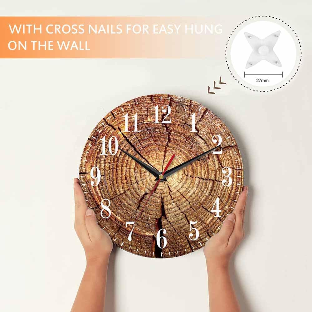 Mxocom Wood Grain Wall Clock Old Tree Root Crack Pattern 10 Inch Silent Non Ticking Battery Operated Clock Vintage Round Clock for Living Room Bedroom Bathroom Office Decor
