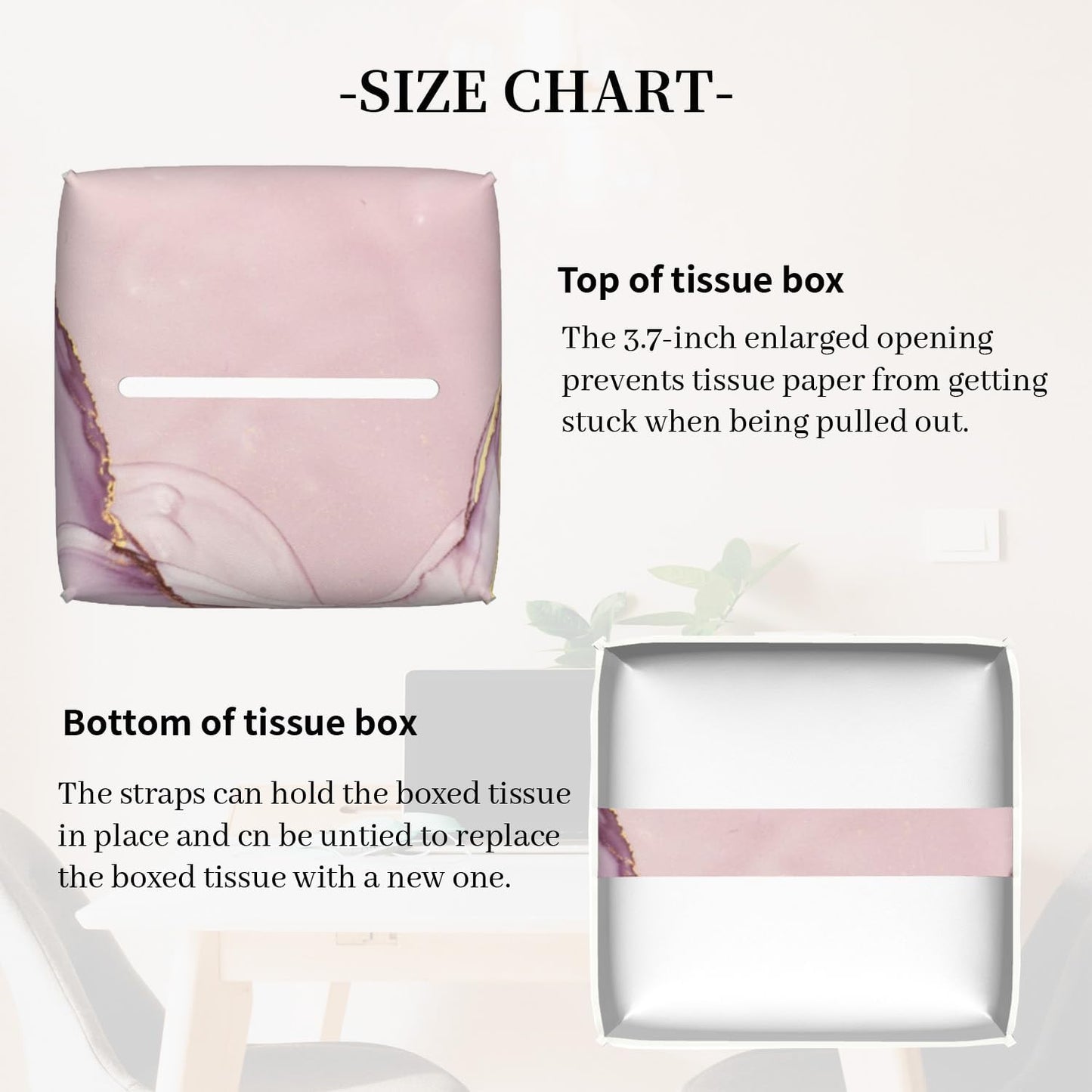 Tissue Box Cover Square, Pink Golden Liquid Marble Leather Tissue Box Holder Decorative Organizer for Bathroom, Home Office Car Decor