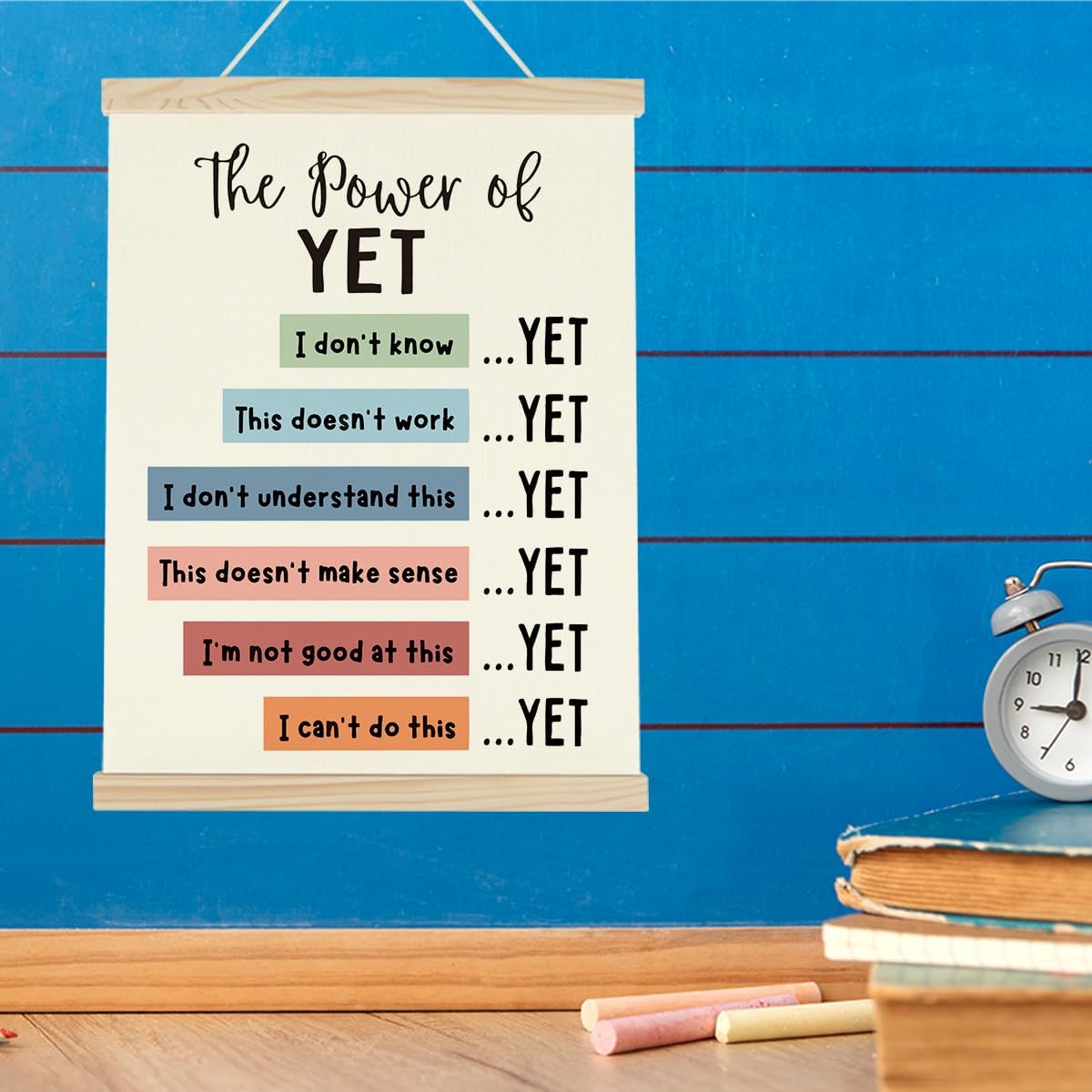 WINGTECA Motivational Decor Mental Health Poster Boho Hanger Frame Classroom The Power of Yet Colorful Wall Hanging Banner Decor for Classroom Office Kids Room 12x16Inch
