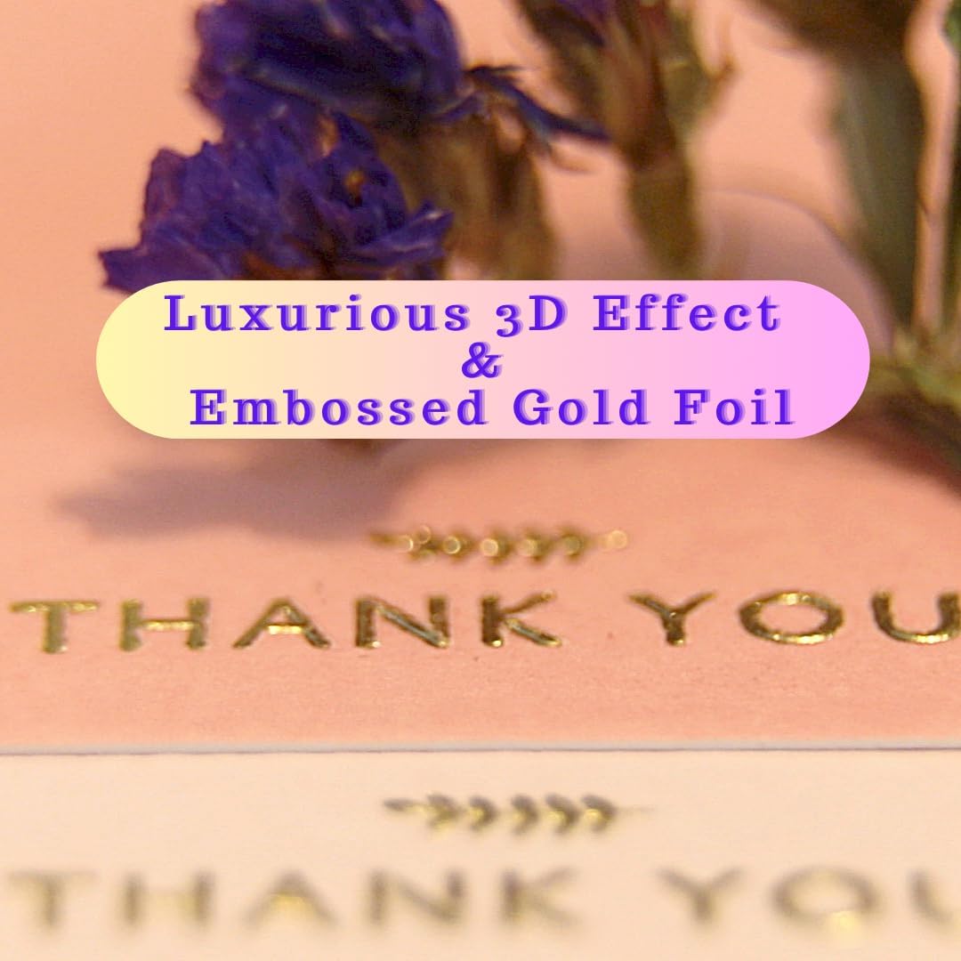 RUN2PRINT Thank You Cards with Envelopes & Gold Foil Stickers – 36‑Pack Flat Dusty Blue Cards – Embossed Italian Textured Thick Paper – For Weddings, Business & Every Occasion