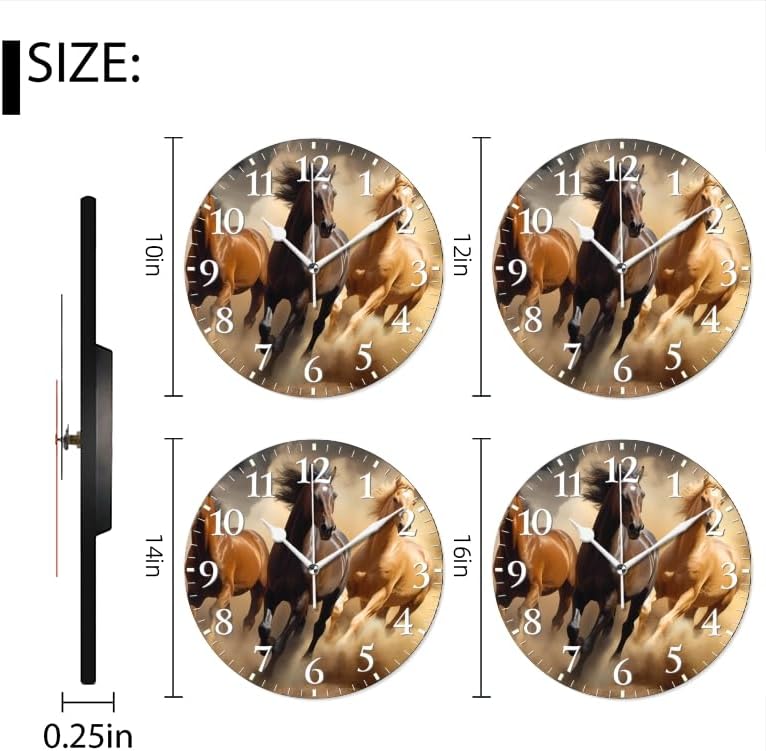 Horses Wall Clock Non-Ticking Silent Clocks Battery Operated Analog Decor Clock for Home-Three Horses Run Through The Desert(14inch)