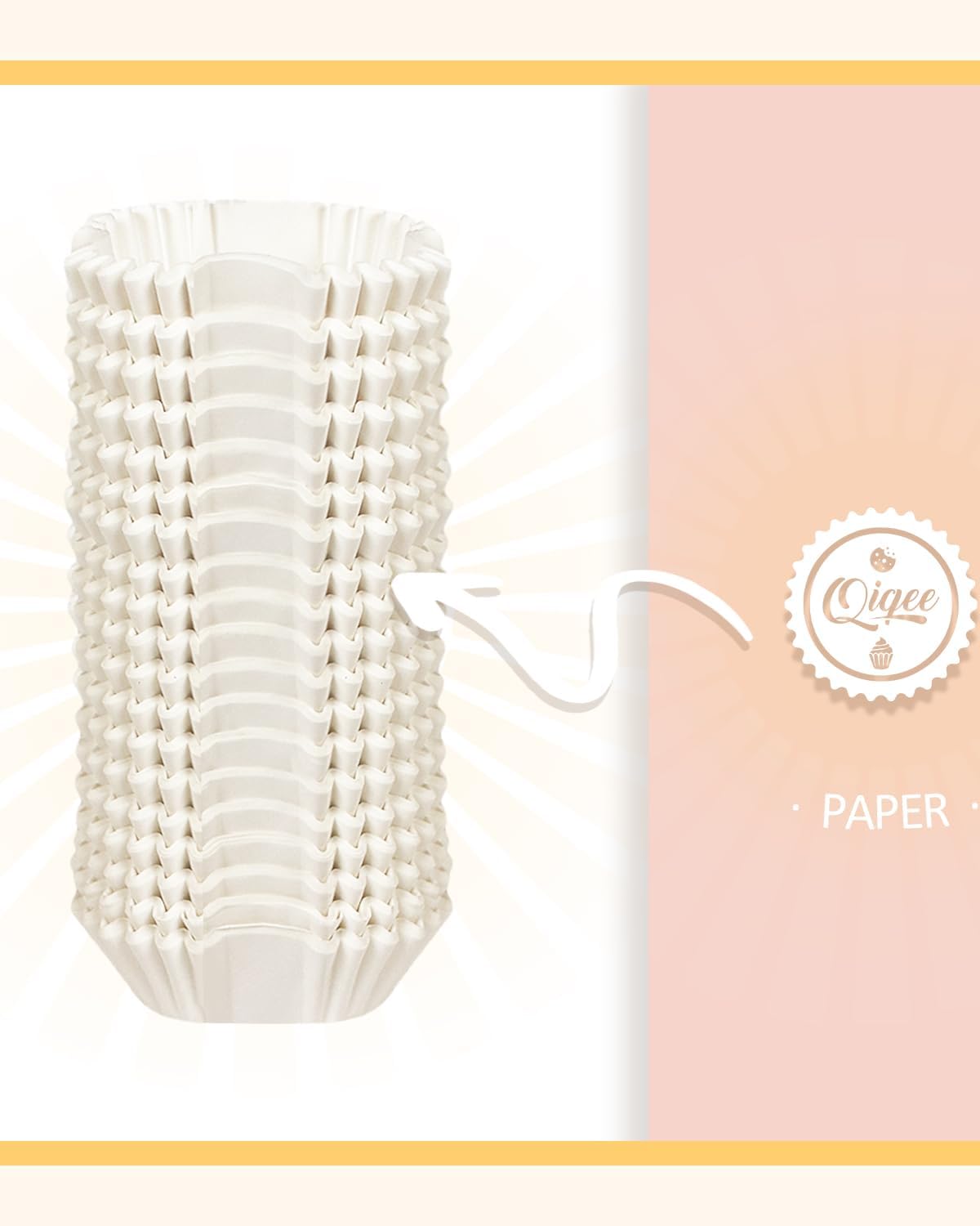 qiqee 500pcs White Square Cupcake Liners Muffin Linner No Smell, Food Grade Baking Cups（Standard Size）