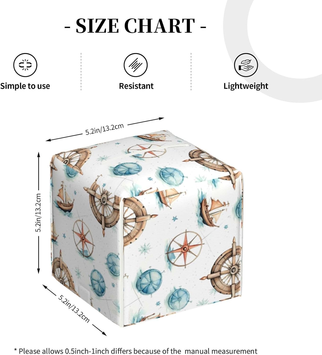 Tissue Box Cover Nautical Ocean Anchor Compass Ship Square PU Leather Tissue Box Holder for Car Bathroom Bedroom Desk Tabletop Decor
