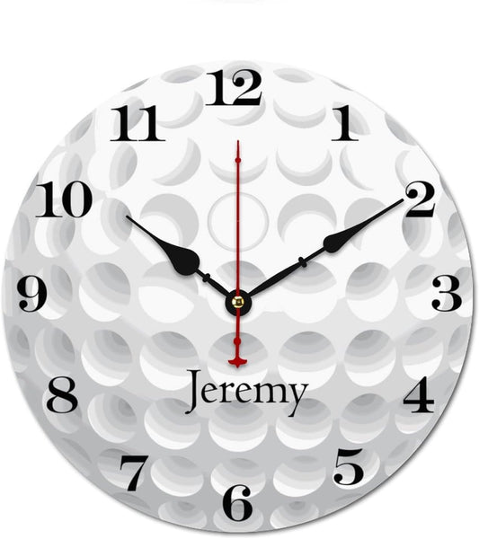 Golf Ball Personalized Name Wall Clocks Battery Operated 10 inch Golf Gifts Clocks Decorative Silent Kids Wall Clock with Name Custom Kids Birthday Gifts Children Room Decor, Style-12