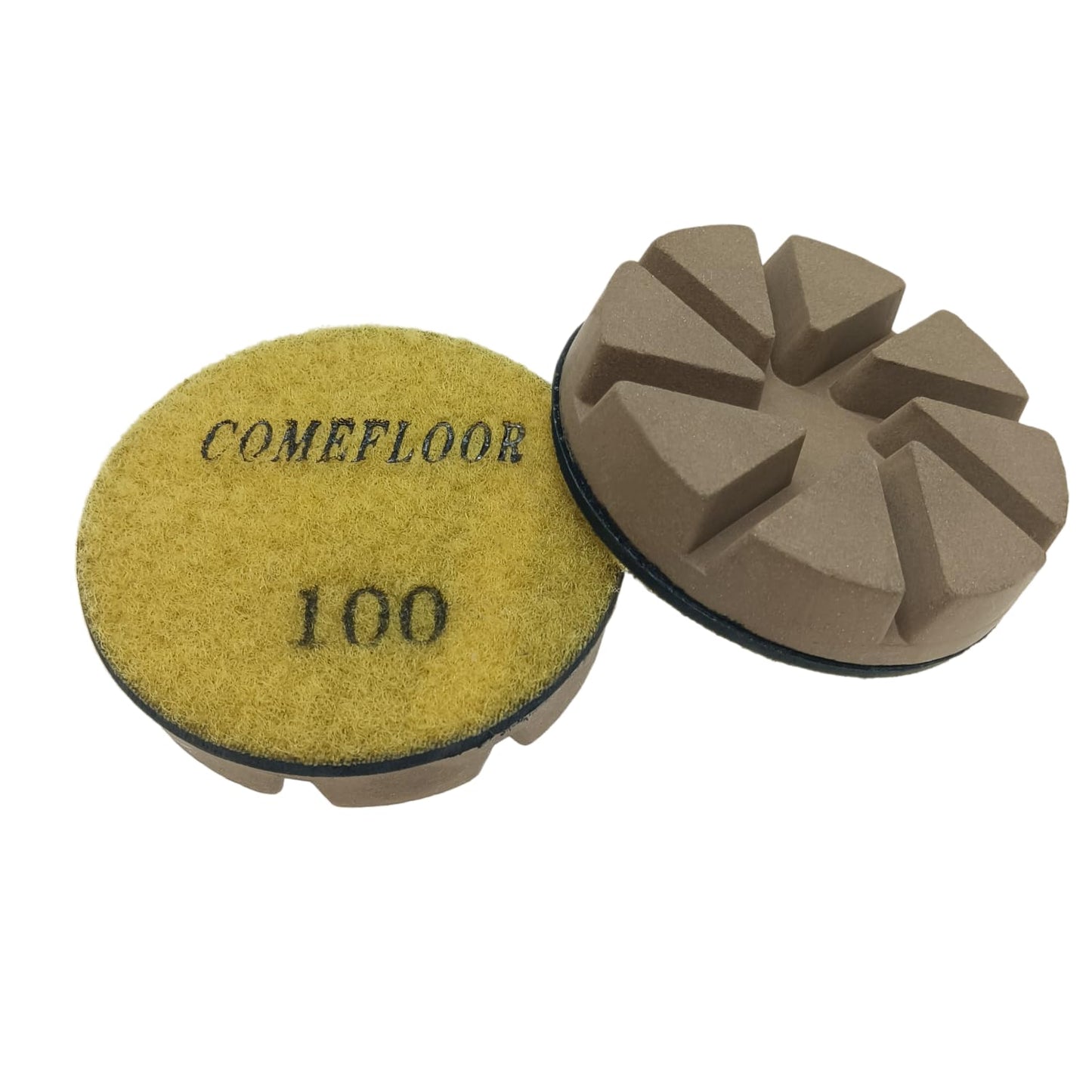 Hybrid Diamond Ceramic Polishing Pucks, Aggressive Concrete Terrazzo Floor Hook n Loop Grinding Pads, 3 Inch Long Using Life Transitional Discs,100# 9PCS