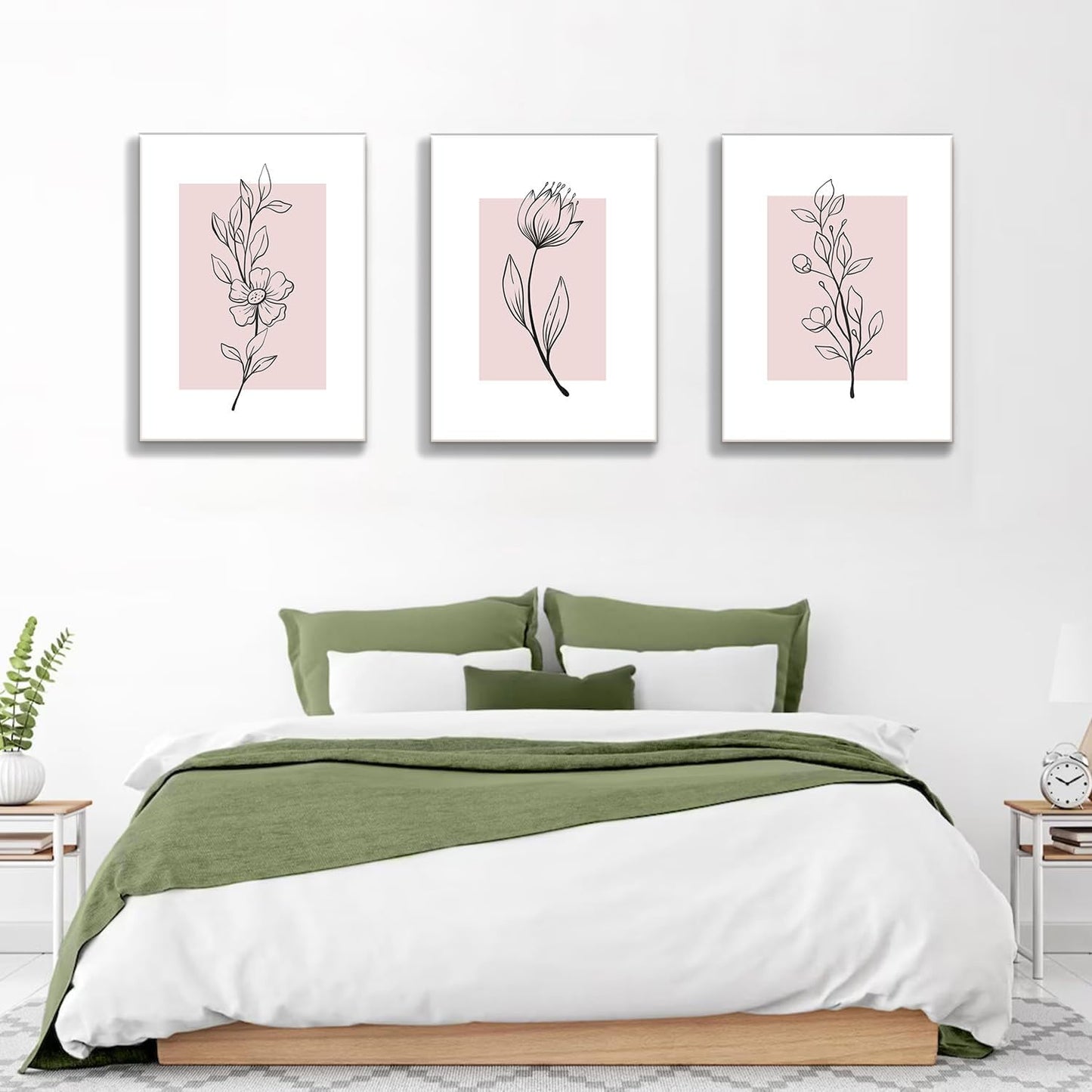 MTFBWY Floral Wall Art Line Flower Canvas Print Pink Botanical Pictures Poster Home Wall Decor Framed Minimalist Painting Artwork Set of 3 for Bedroom,Living Room Bathroom 12"x16"
