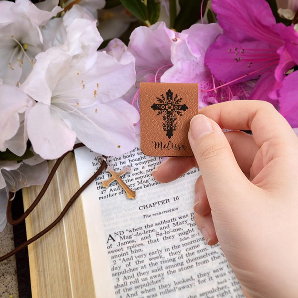 CALLIE Personalized Magnetic Bookmark Clip – Custom Name Reading Gifts for Book Lovers, Birthday Teacher's Day Christmas for Bookworm Gifts (Cross Flower)