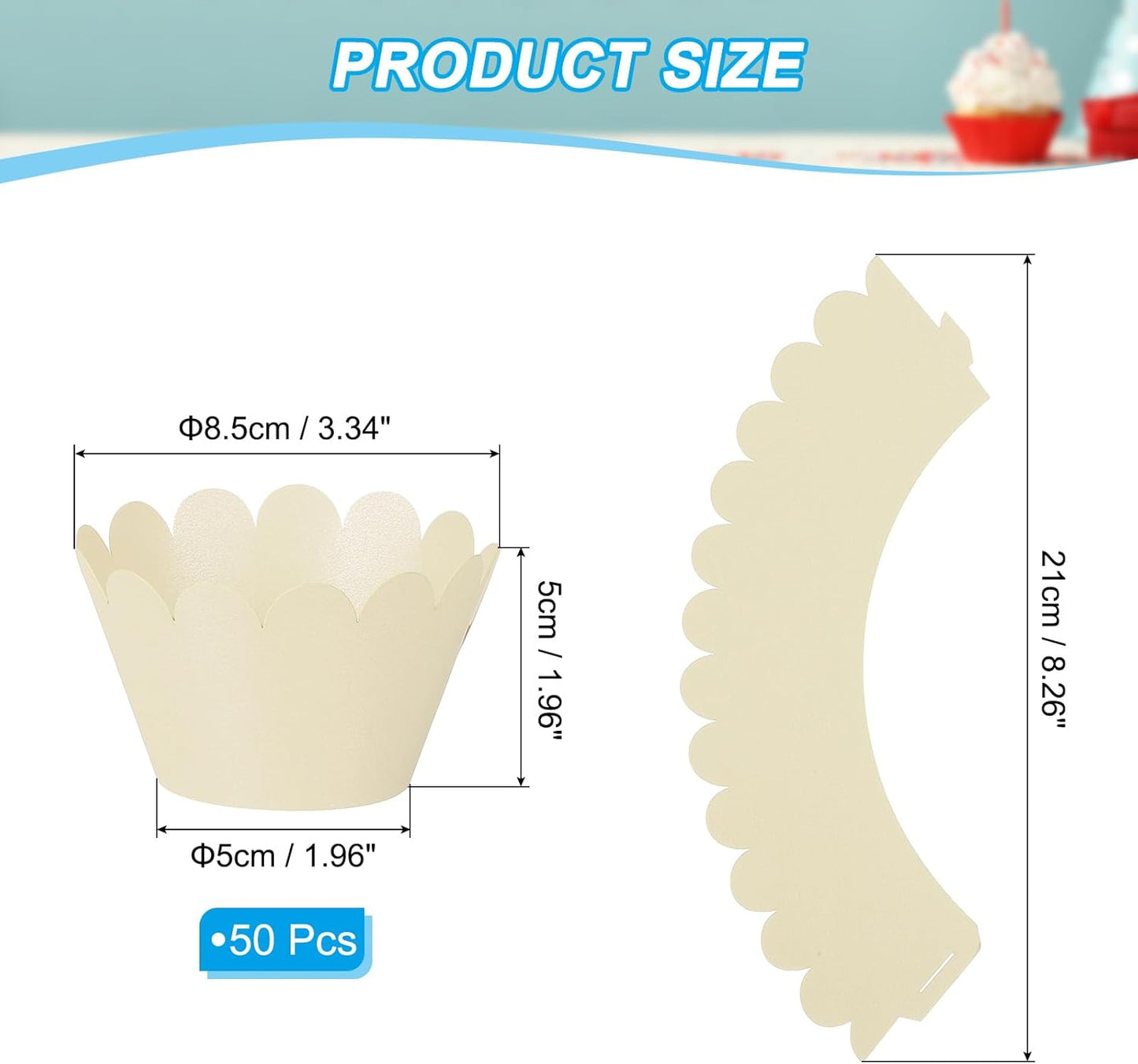 PATIKIL Cupcake Wrappers Paper, 50 Pack Baking Cups Standard Wave Decoration for Anniversary Birthday Weddings and Parties, White/Gold