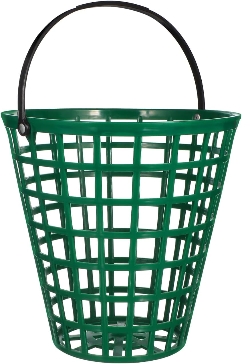 VANZACK Plastic Golf Ball Basket, Golfball Container Ball Bucket with Handle, Holds 100 Balls, for Summer Golf Ball Storage Practice Accessories, Green