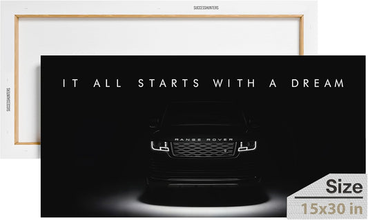 Motivational Wall Art for Office, Super Car Art Canvas, Inspirational Automotive Decor for Range Rover Sportscar Lovers, Motivational Wall Decor for Office and Home, Car Poster (15" x 30" in)