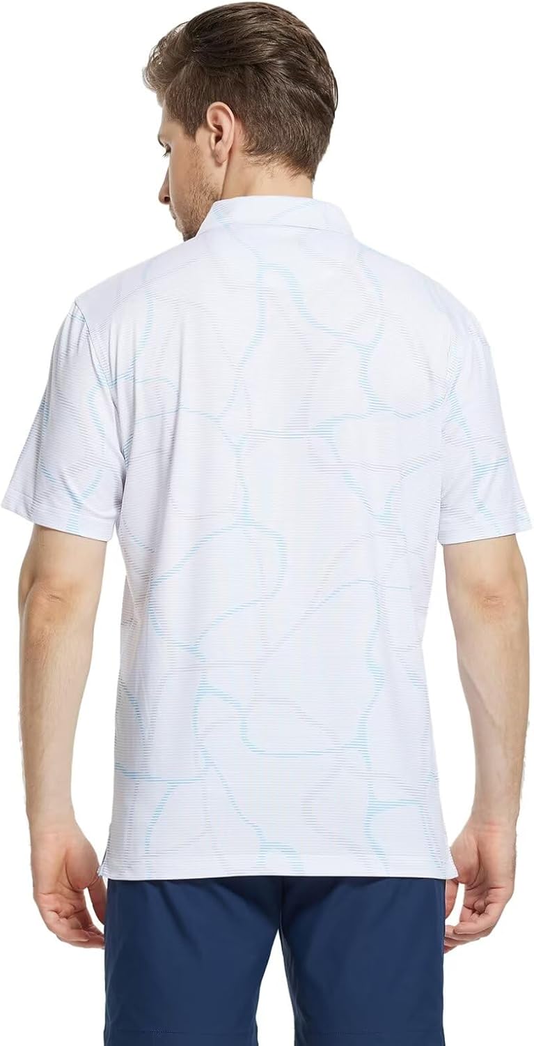 M MAELREG Mens Golf Shirt Short Sleeve Dry Fit Print Moisture Wicking Performance Patterns Collared Polo Shirt