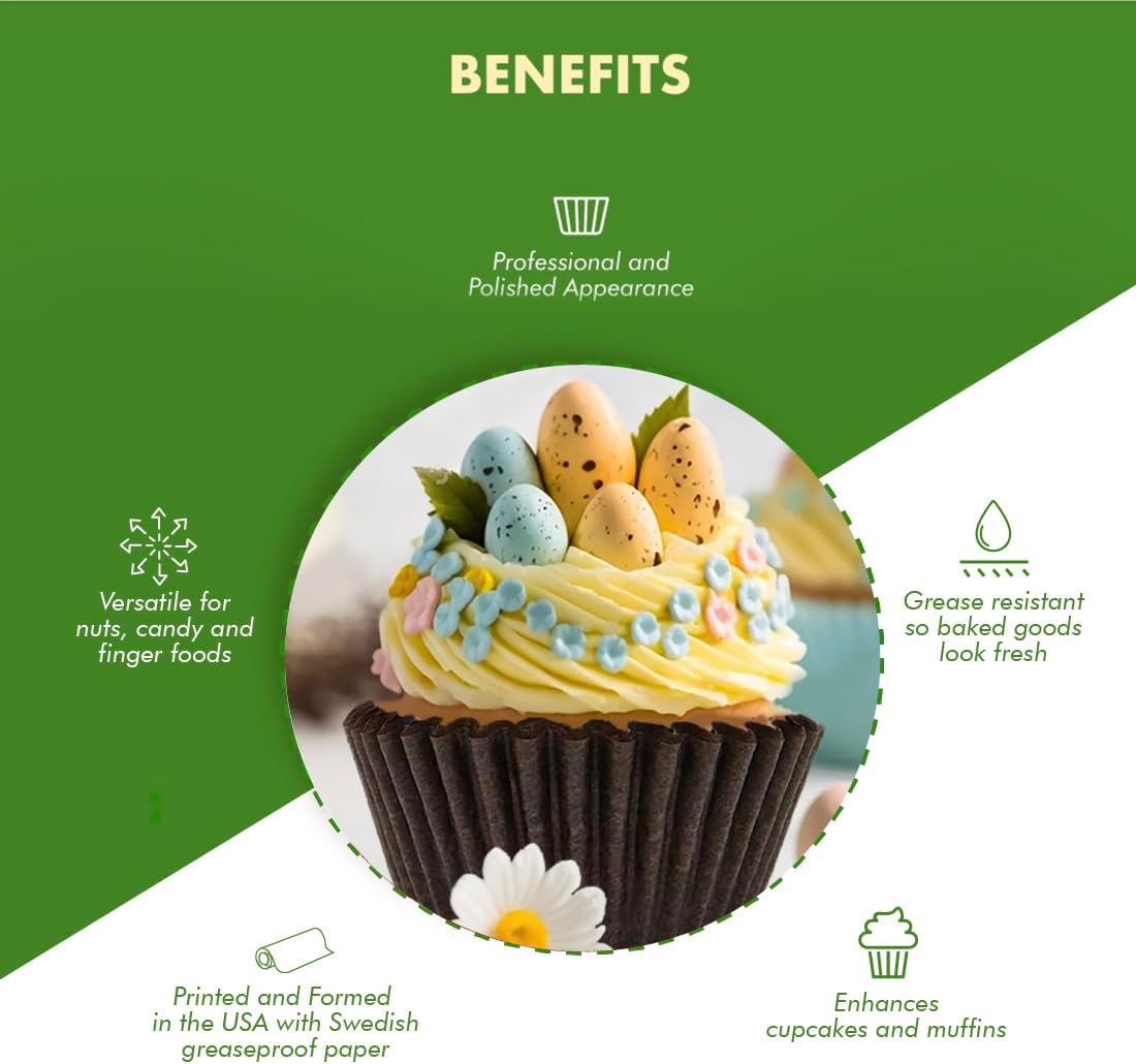 Regency Wraps Greaseproof Professional Grade Baking Cups, Pack of 40, Standard Liners, Brown Solid, for Cupcakes, Muffins, Candy, Non Stick