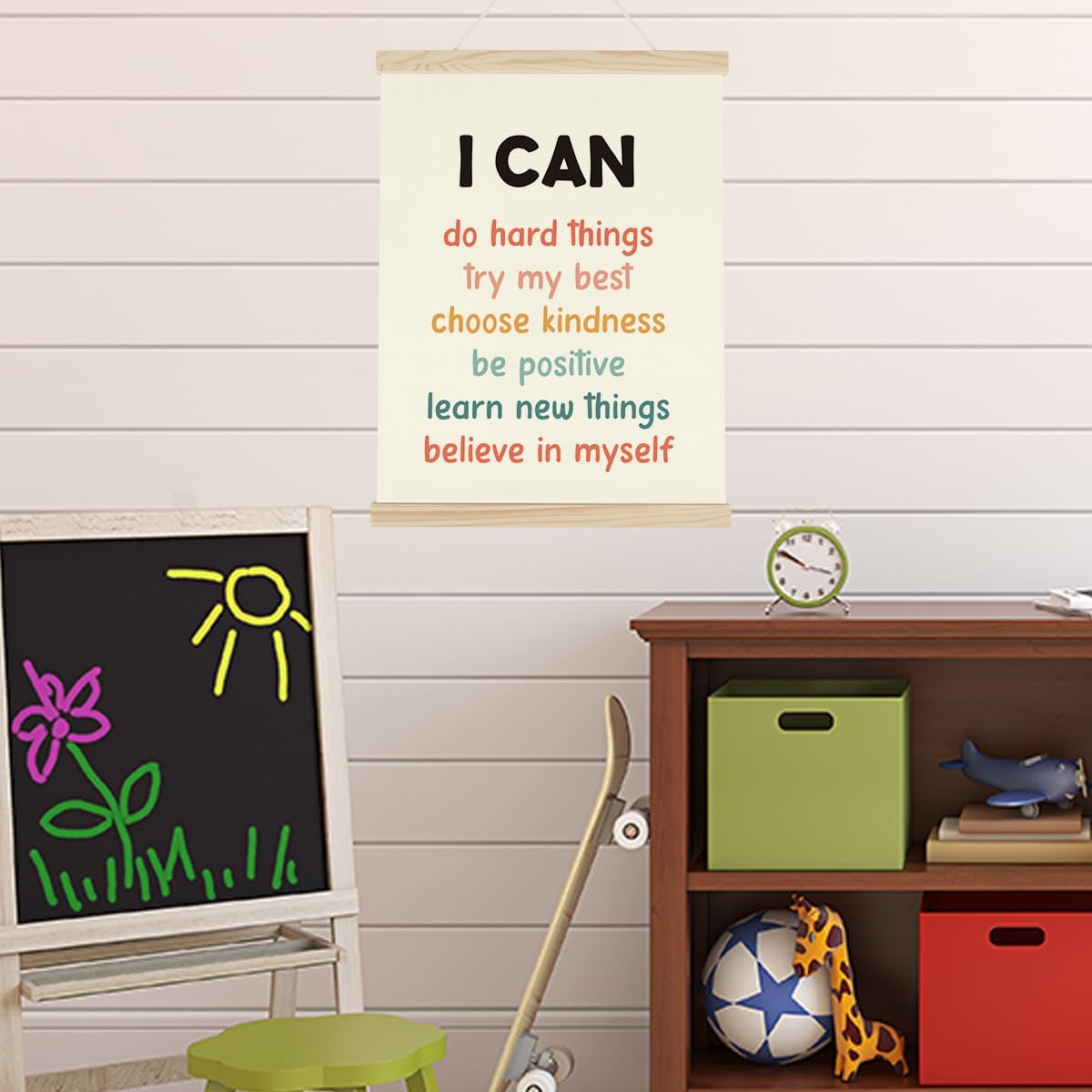 WINGTECA Affirmations for Kids Poster Hanger Frame Classroom Back to School Decorations I Can Do Hard Things Colorful Wall Hanging Banner Decor for Kids Room Classroom 12x16Inch