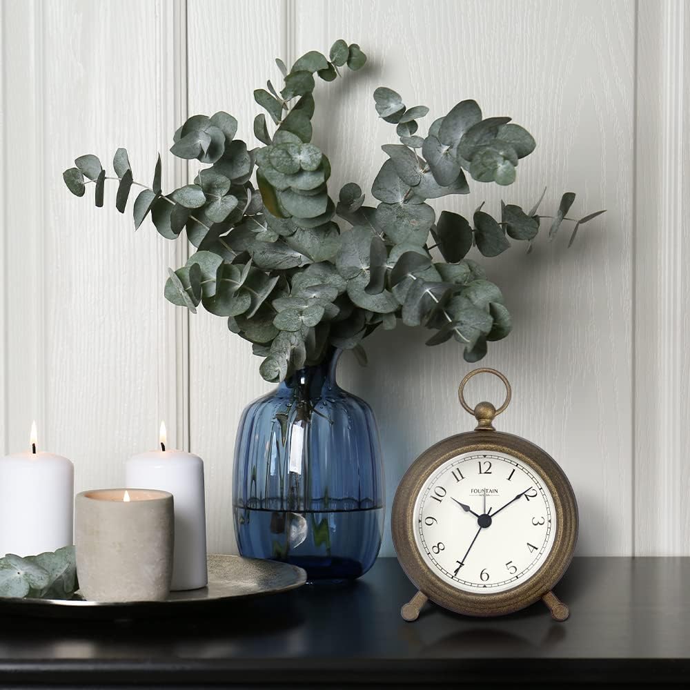 Jensen Pocket Watch Analog Alarm Clock for Bedroom,Silent Non Ticking, Modern Farmhouse Style, Wall & Mantel 2 in 1 Clock, Desk & Shelf Clock, Antique Bronze Finish, 5.4"(H) x 4.5"(W)