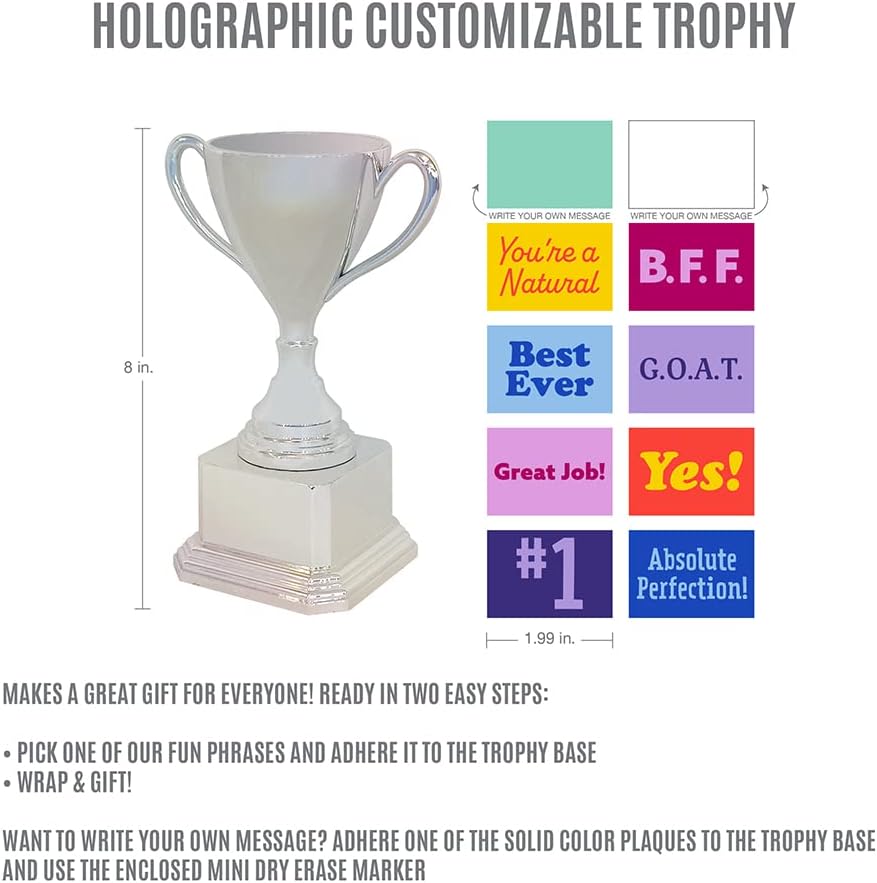 Customizable Novelty Trophy Cup Holographic, Funny Humor Gift, Rewards, Prizes, Award, Winning, Celebrations, Party, Reusable - 8" H x 3.25" W