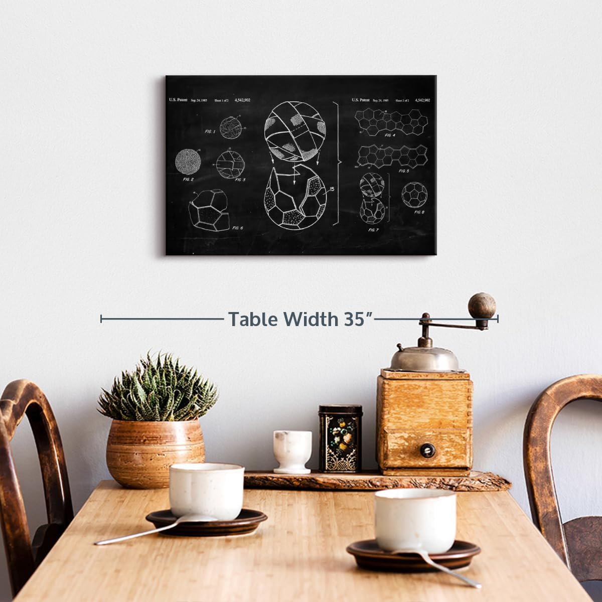 ElephantStock Soccer Ball BW Patent Canvas - 1 Panel Sports Patent Wall Art Decor - Sports Decorations for Boys Room - Wall Art and Office Decor - 24" X 16"