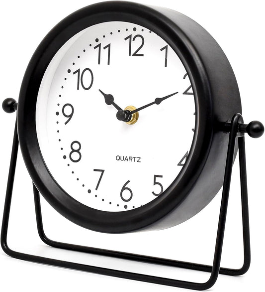 Vintage Black Table Clock on Stand, Decorative Desk and Shelf Clock Decorative Battery Operated Table Top Decor for Living Room，Silent Non-Ticking