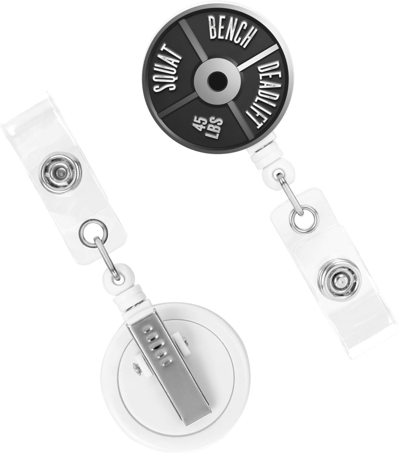 Barbell Plate Weight Badge Reels Retractable Badge Holder with Clip for Id Name Tag Office Worker Student Teacher Nurse Doctor