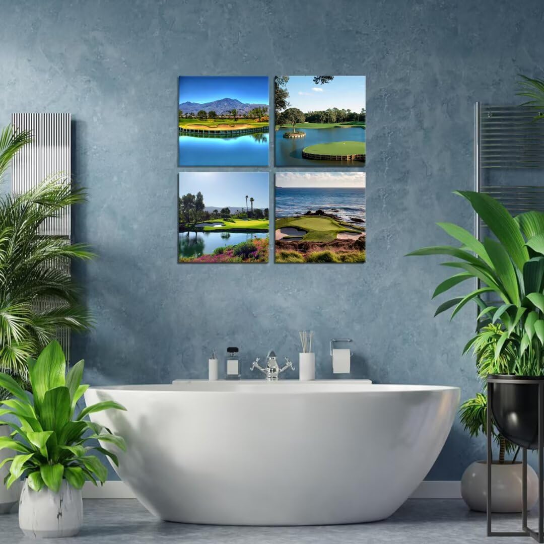 Pankila USA Golf Course Wall Art Golf Pictures Canvas Prints Golf Course Wall Decor for Living Room Bedroom Bathroom Home Decorations Painting Framed Artwork Ready to Hang (12''W x 12''H x 4)