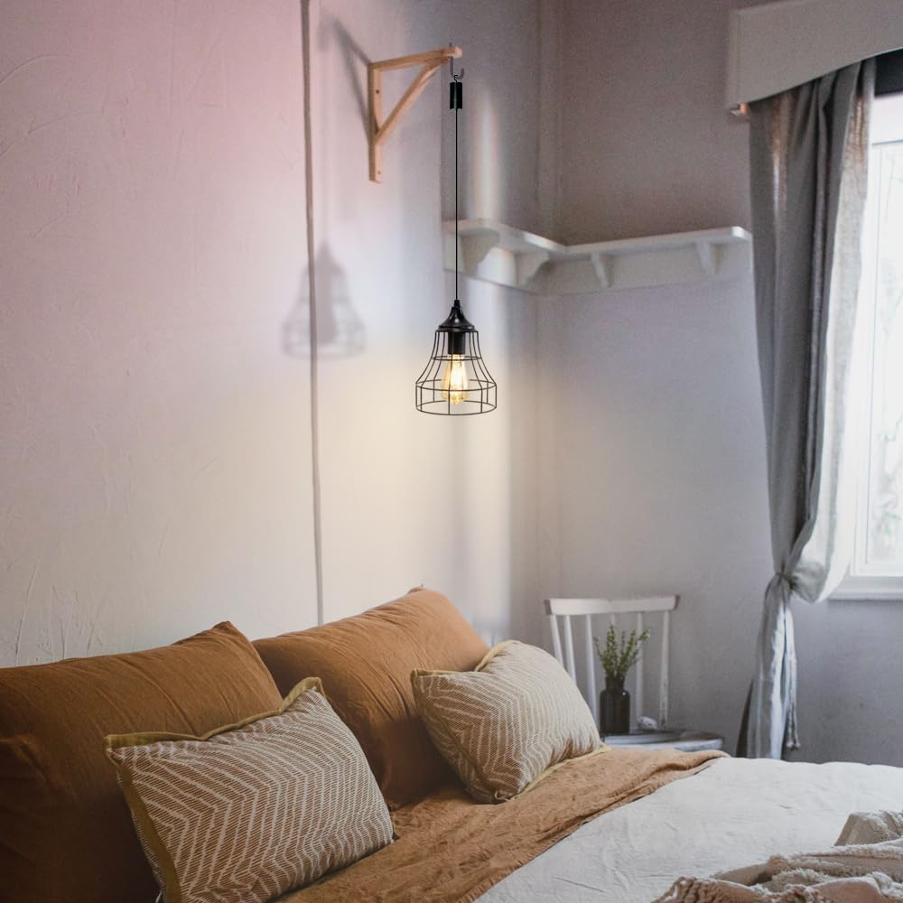 JHY DESIGN Hanging Lamp Black Battery Powered Decorative Pendant Lamp Metal Cage Battery Lamp with 6 Hours Timer for Bar Bedroom Garden Parties Patio Indoor Outdoor Living Room(Geometry)