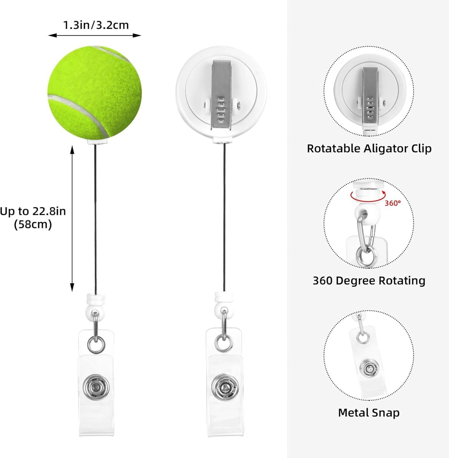 Tennis Badge Reels Retractable Badge Holder with Clip for Id Name Tag Office Worker Student Teacher Nurses Doctor