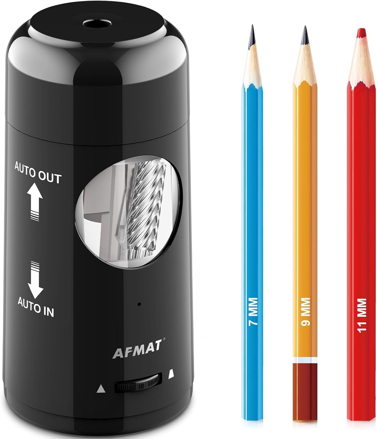AFMAT Electric Pencil Sharpener, Rechargeable Fully Automatic Pencil Sharpener for Jumbo & Colored Pencils (7-11.5mm), Auto in/Out, Hands-Free, Portable for Home/Classroom/Office PSX6 (Black)