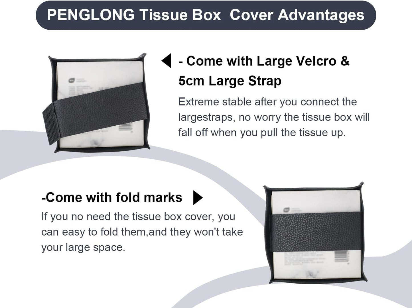 Tissue Box Cover 5X5X5'' PU Leather Tissue Holder Square Tissue Cube Box Organizer for Bathroom Vanity Countertop, Car, Night Stands, Office, Home, Kitchen (2Pack, Black)