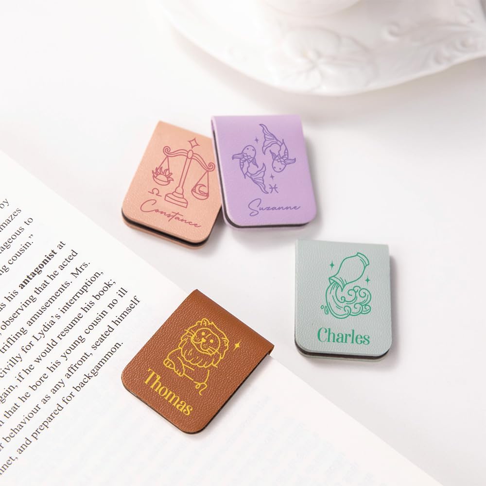 CALLIE Personalized Magnetic Bookmark Clip – Custom Name Reading Gifts for Book Lovers, Birthday Teacher's Day Christmas for Bookworm Gifts (Cute Zodiac Sign)