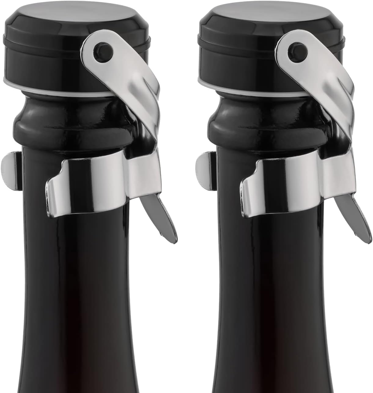 WOTOR Champagne&Wine Bottle Stoppers Stainless Steel with Food Grade Silicone, Leak Proof Keep Fresh Reusable Saver, Cork Suitable for Wine, Champagne, Cava, Prosecco and Sparkling (2 Pack Silver）