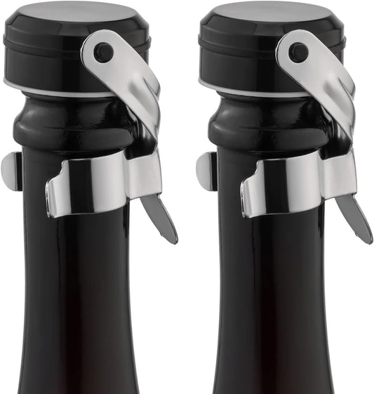WOTOR Champagne&Wine Bottle Stoppers Stainless Steel with Food Grade Silicone, Leak Proof Keep Fresh Reusable Saver, Cork Suitable for Wine, Champagne, Cava, Prosecco and Sparkling (2 Pack Silver）