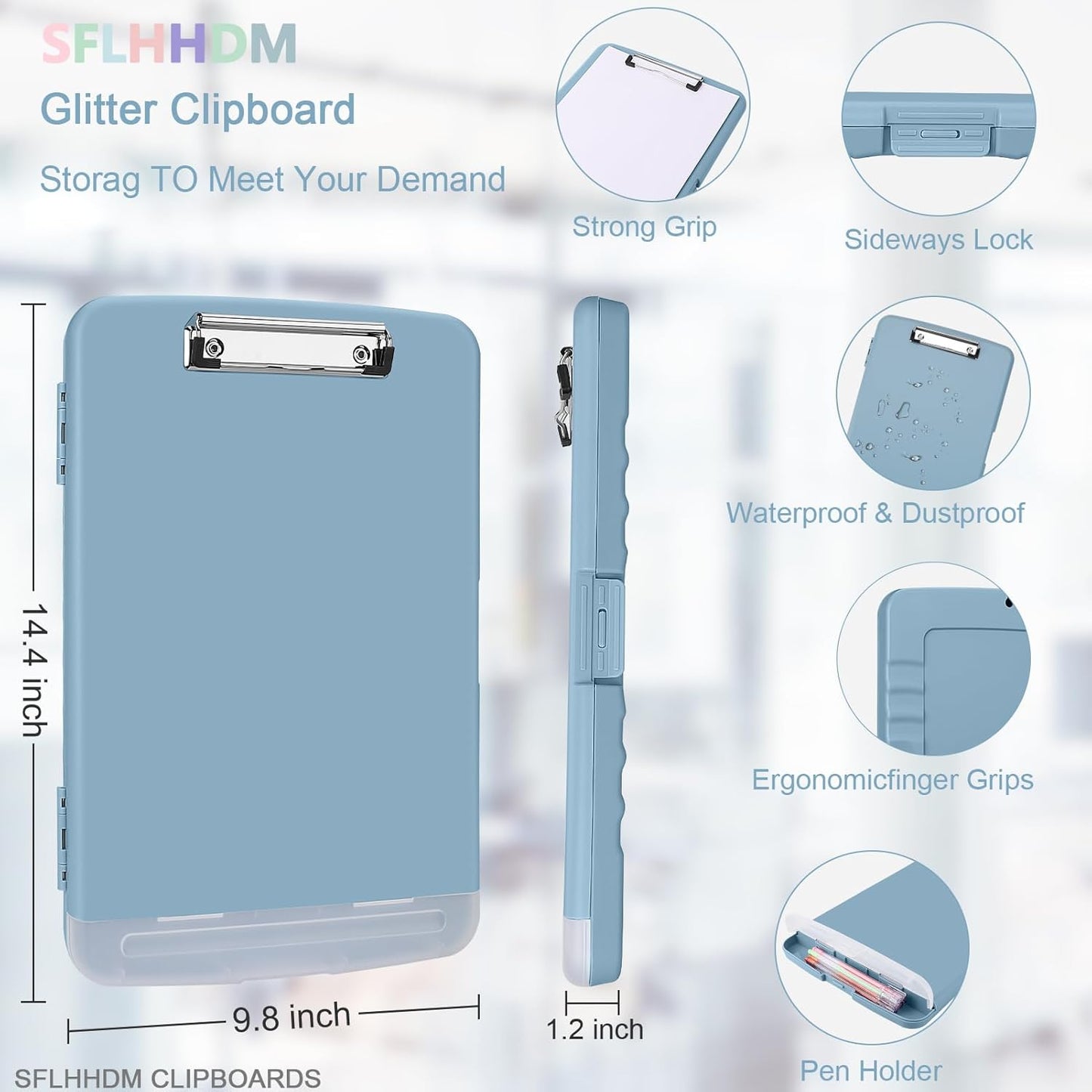 Clipboard with Storage,Storage Clipboard with Pen Holder, A4 Binder Clip Boards 8.5x11 with Low Profile Clip,Side Opening Nursing Clipboards, Clipboards Folder for Office Supplies-Light Blue