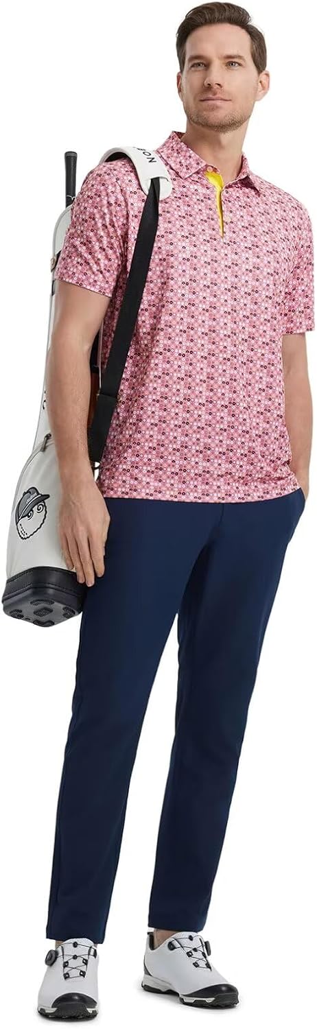 M MAELREG Mens Golf Shirt Short Sleeve Dry Fit Print Moisture Wicking Performance Patterns Collared Polo Shirt