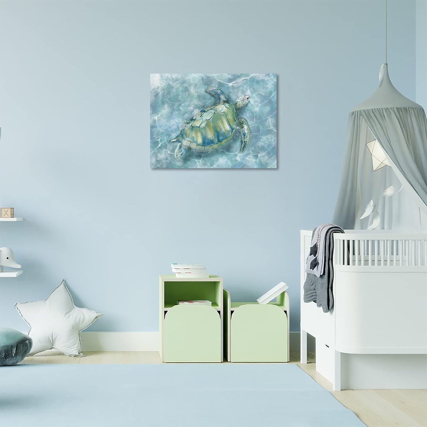 YJYart Canvas Wall Art for Bedroom Sea Turtle Wall Decor Pictures for Wall Blue Artwork Pictures Green Turtle Wall Decorations for Bathroom Bedroom Home Office 24 x 36 inches